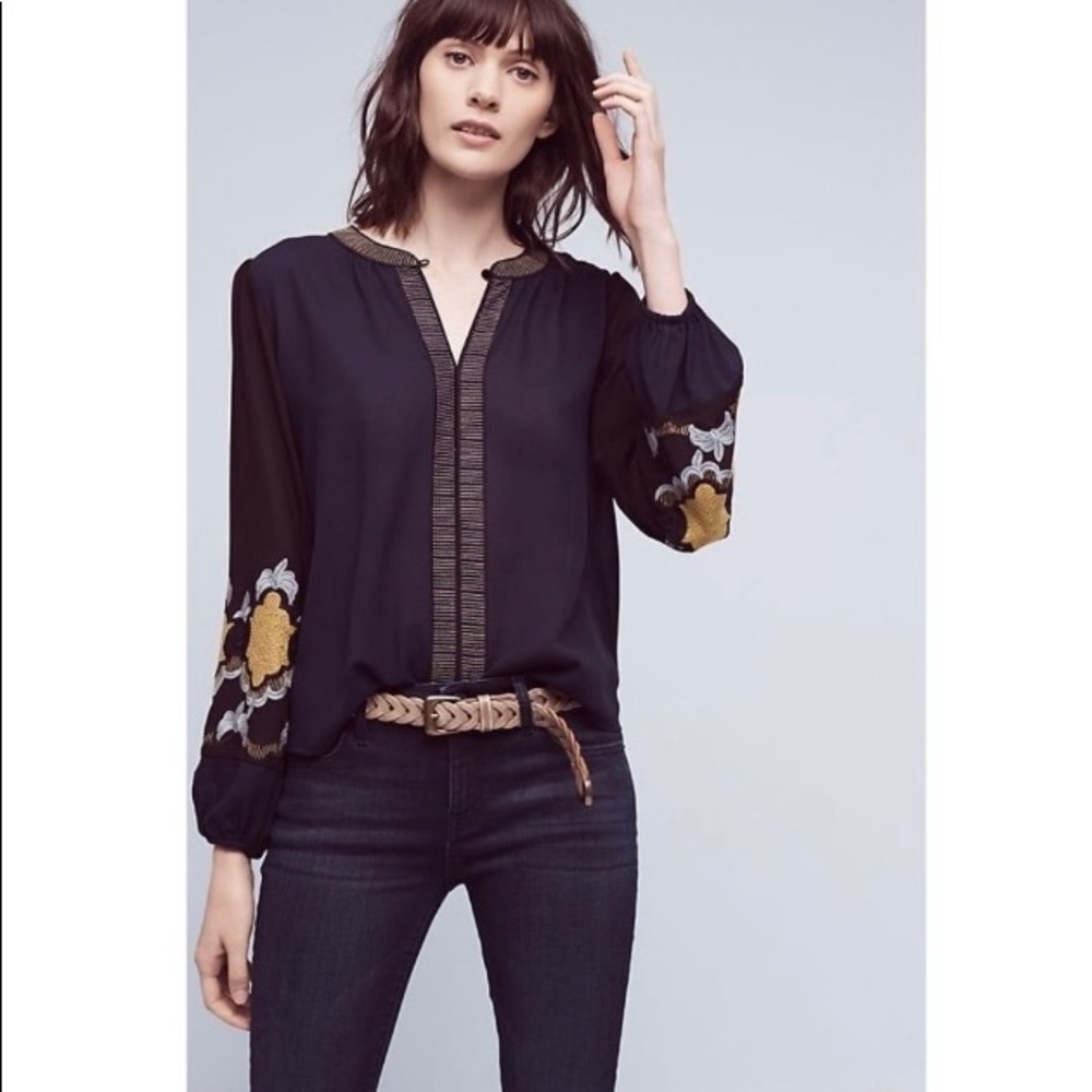 Anthropologie Vanessa Virginia Lucania Embroidered Blouse
